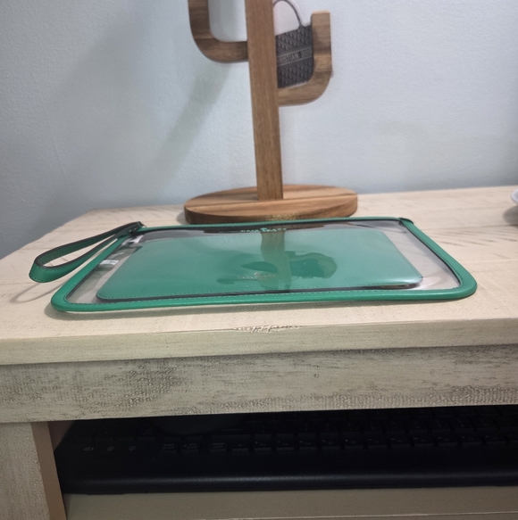 Kate Spade Addie See Through Pouch in clear PVC with Wristlet Set, Snow Pea LN - Picture 11 of 14